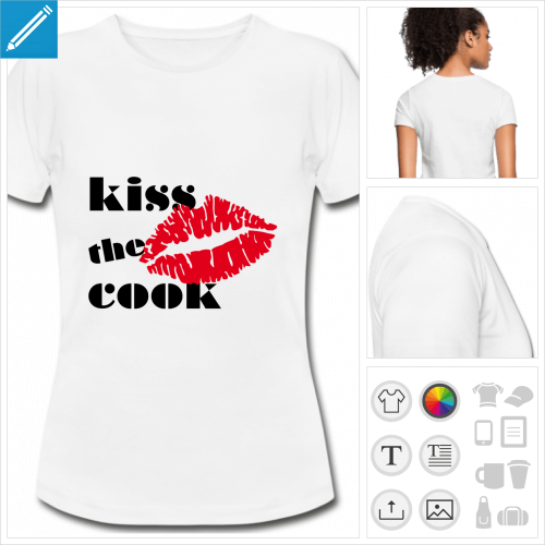 t-shirt basique kiss the cook personnalisable, impression  l'unit