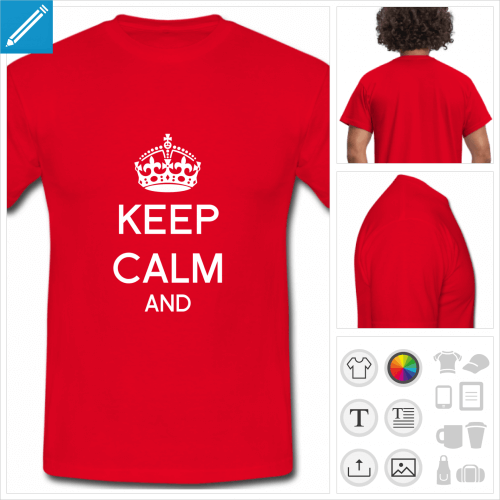 tee-shirt rouge keep calm votre texte personnalisable, impression  l'unit