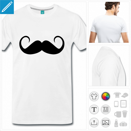 T-shirt moustache boucles dans le style de Dali,  personnaliser et imprimer en ligne.
