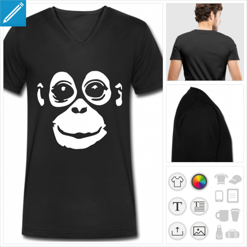 t-shirt pour homme singe personnalisable, impression  l'unit
