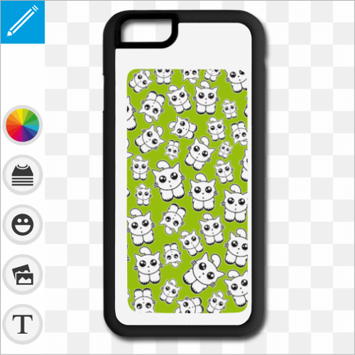 Coque chatons kawaii sur fond vert  imprimer en ligne.