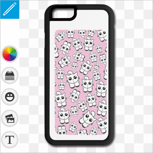 Coque chatons rose, chatons kawaii sur fond rose, crez votre coque personnalise en ligne.