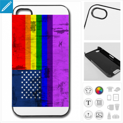 Coque drapeau américain rainbow, rainbow flag et star-spangled banner mélangés. Coque personnalisable.