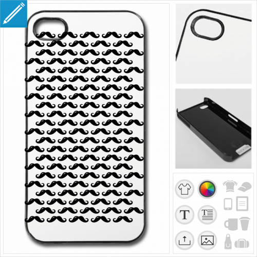 coque moustache, coque de tlphone personnalise avec moustaches anglaises alignes.