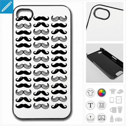 Coque moustache, moustaches varies rparties en motif dcoratif.