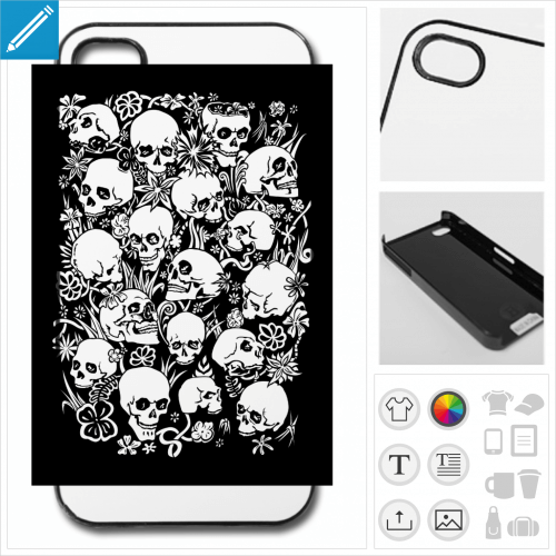 Coque ttes de mort et fleurs  personnaliser en ligne. Imprimez votre coque personnalise.