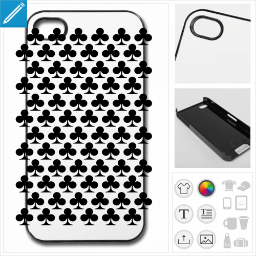 Coque trfle de carte  jouer, symbole trfle rpt en motif personnalisable.