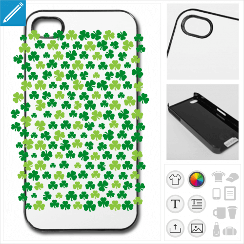 Coque trfles irlandais 2 couleurs personnalisables,  imprimer pour la saint Patrick.