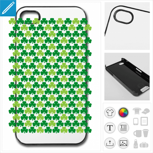 Coque trfles irlandais alterns vert clair et vert fonc, trfles personnalisables pour la Saint Patrick.