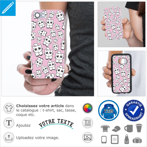 Chatons kawaii rigolos sur fond rose, un design spcial coque de tlphone.