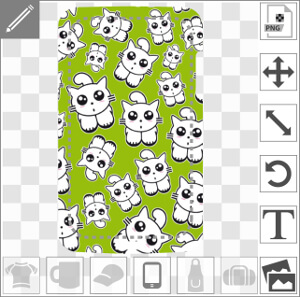Chats kawaii stylisés disposés aléatoirement sur fond vet, un design pour coque portable.