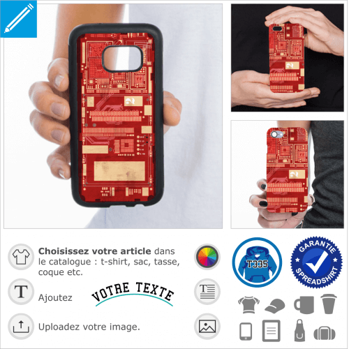 Circuit imprimé rouge spécial personnalisation de coque iPhone et portables.