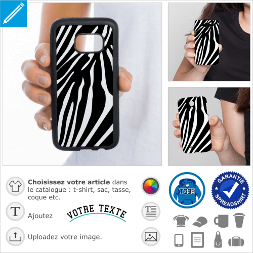 Rayures de zèbre épaisses en motif rectangulaire pour impression de coque smartphone.