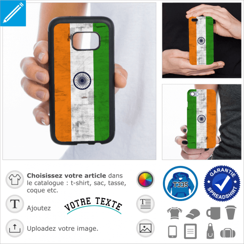 Drapeau de L'Inde  texture vintage pour personnalisation de coque de tlphone.