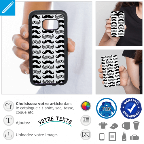 Moustaches de formes variées rigolotes disposées en rectangle à imprimer sur coque smartphone.