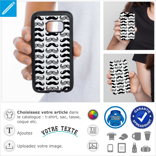 Moustaches de formes varies rigolotes disposes en rectangle  imprimer sur coque smartphone.