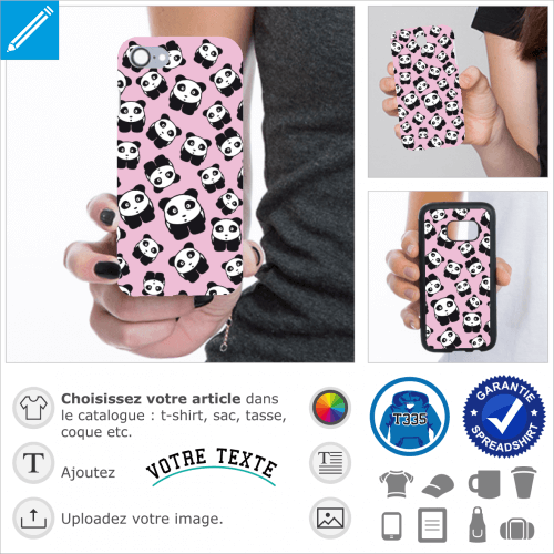 Pandas rigolos en style anime à imprimer sur coque iPhone.