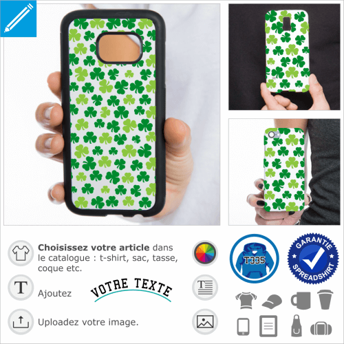 Trfles irlandais  trois feuilles, design deux couleurs conu pour l'impression sur coque iPhone et smartphones. Motif dcoratif shamrocks irrgulier