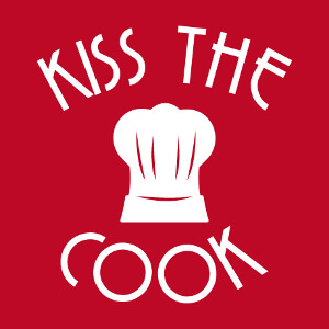 Toque de chef et design kiss the cook à imprimer sur tablier de cuisine.