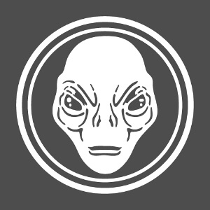 Alien, illustration avec visage d'extraterrestre inscrit au milieu d'un cercle.