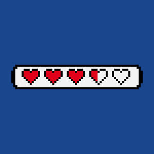 T-shirt Barre de vie opaque composée de cœurs alignés sur fond de pixels customisé.