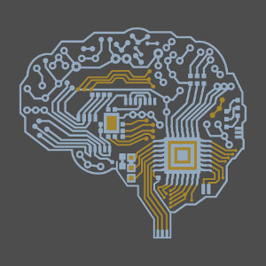 Cerveau geek, motif robot et circuit imprim.