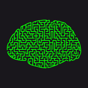 Cerveau labyrinthe, un design humour et casse-tte une couleur dessin en lignes.