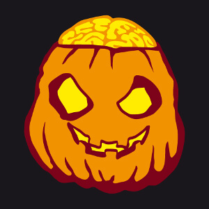 Citrouille zombie au crne dcalott et  la cervelle en pulpe qui dpasse. Un design pour Halloween.