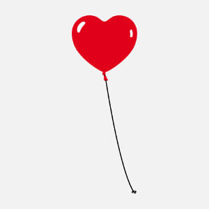 Design amour et poésie de ballon en forme de cœur flottant au bout d'une ficelle.