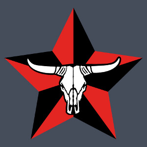 Design Texas et USA, crâne de vache serti sur une étoile.