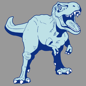 T-shirt dinosaure à personnaliser soi-même. T-rex bleu et bleu à touches blanches à imprimer en ligne.