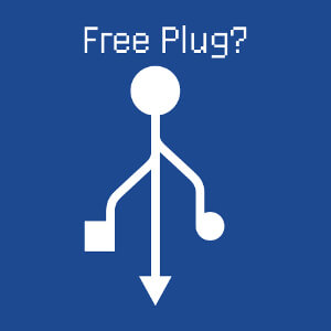 Free plug free hug, calembour geek et symbole usb.