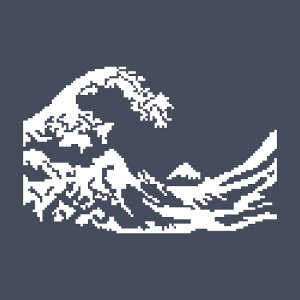 La vague d'Hokusai en pixel art, motif une couleur stylis.