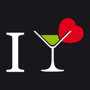 I love Alcool, I love cocktail, un design Alcool et apro compos d'un picto de verre  cocktail et d'un cur.