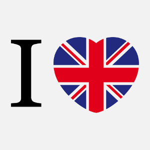 J'aime l'Angleterre, cur aux couleurs du drapeau anglais. Un design UK