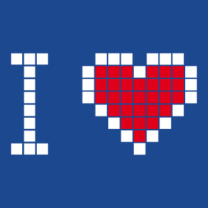 I love geek, I love pixels, cur compos de gros pixels spars par des espaces fins.