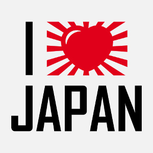 I love Japan, cœur arrondi et rayons évasés formant un rectangle.