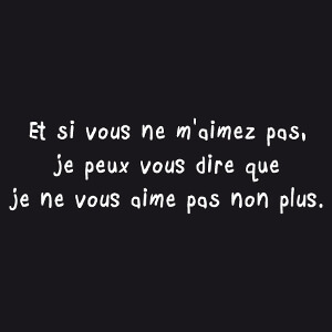 Vous ne m'aimez pas je ne vous aime pas non plus, citation de Maurice Pialat en typo manuscrite.