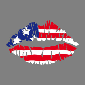 I love America, drapeau américain superposé sur des lèvres stylisées à personnaliser en ligne.