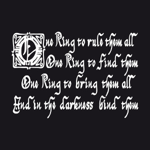 T-shirt One ring to rule them all écrit en lettres gothiques anciennes à imprimer soi-même en ligne.