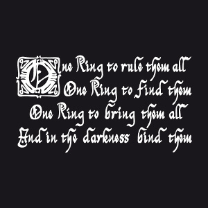 Design Seigneur des Anneaux avec la citation de Sauron One Ring. Design geek et citations une couleur.