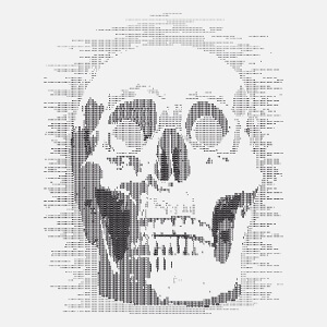 Tête de mort ascii, design nerd geeks et programmers. La tête de mort est composée de 0 et de 1.