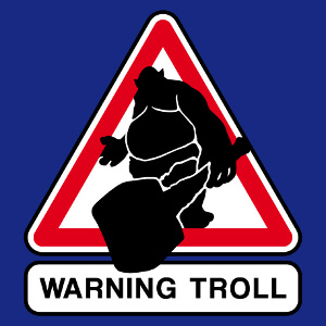 Troll et massue, pictogramme geek sortant d'un panneau de signalisation.