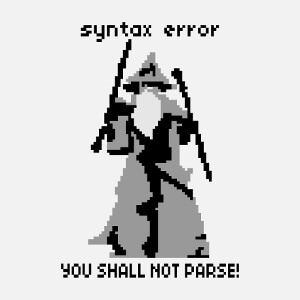 Blague de dveloppeur, you shall not parse, et picto en pixel art de Gandalf levant bton et pe.