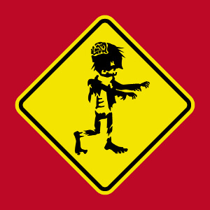Panneau zombie, panneau routier détourné attention zombies.