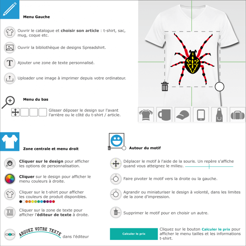 Personnalisez votre tee shirt Araigne tache en ligne 
