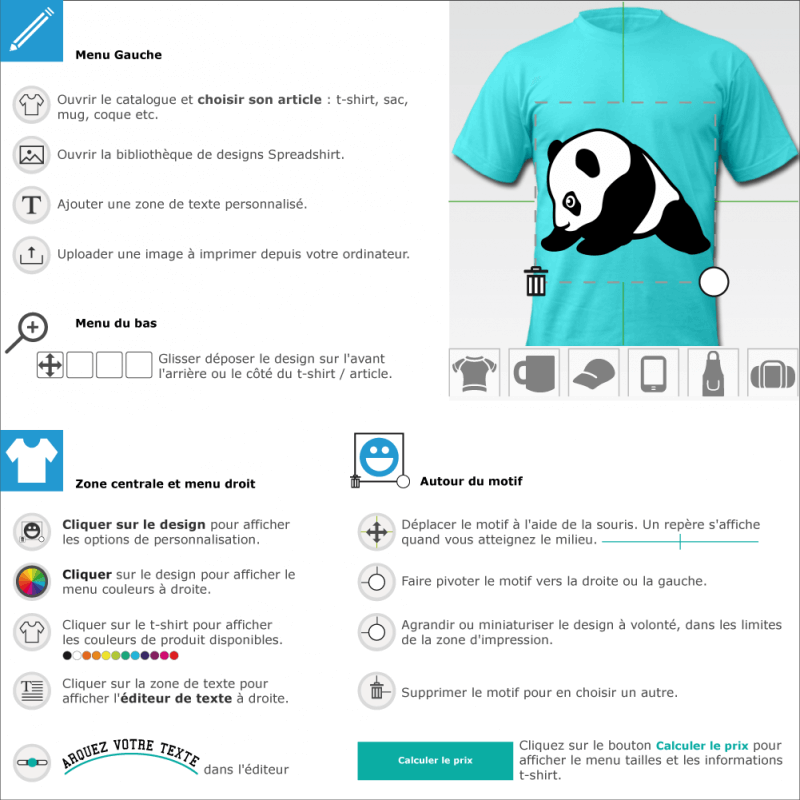 Bb panda mignon stylis, dessin de profil. Le panda est assis. Design noir et blanc  personnaliser en ligne, spcial impression tee shirt ou acces