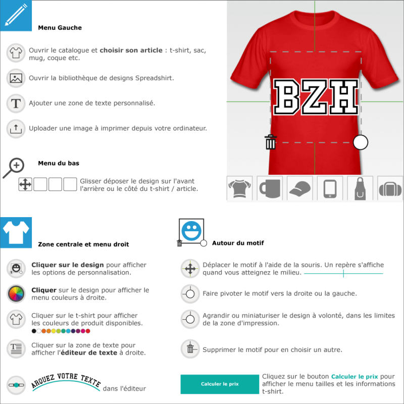 Tee shirt BZH droit  designer en ligne 