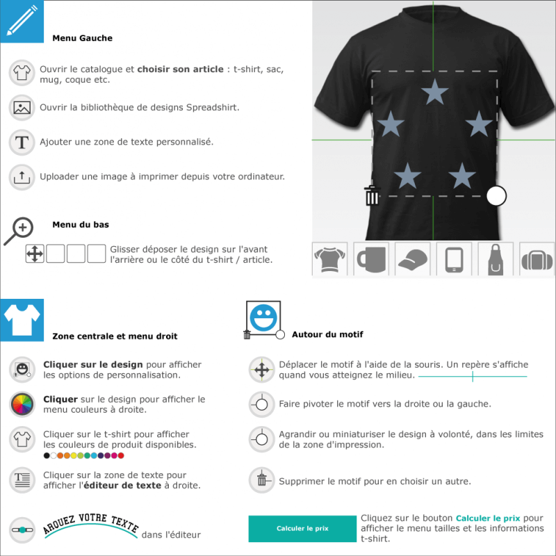 Imprimer un tee shirt cercle cinq etoiles customis en ligne 