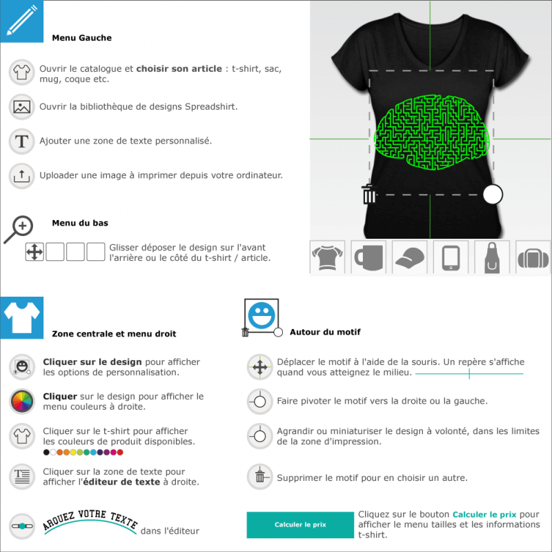 Personnaliser un tee shirt cerveau labyrinthe gometrique customis en ligne 